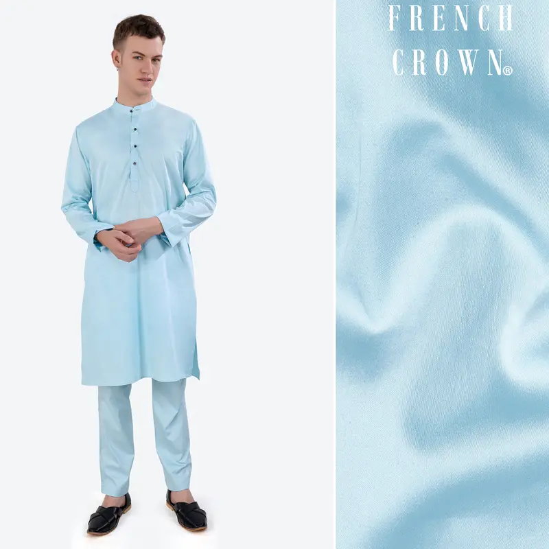 Turquoise Blue Subtle Sheen Super Soft Premium Cotton Kurta Set 1