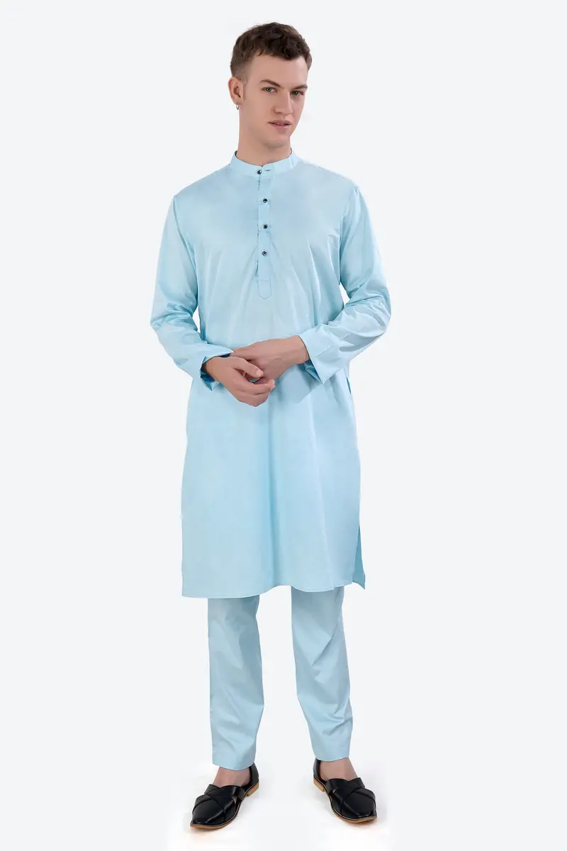Turquoise Blue Subtle Sheen Super Soft Premium Cotton Kurta Set 2