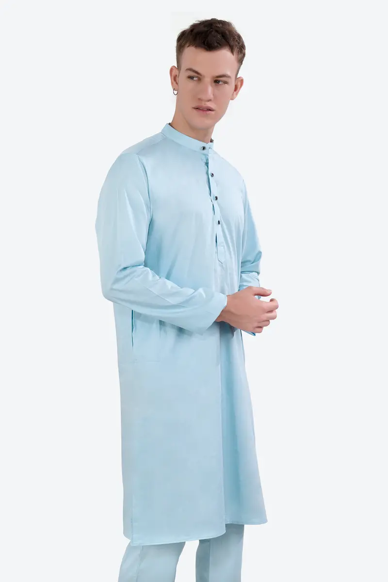 Turquoise Blue Subtle Sheen Super Soft Premium Cotton Kurta Set 5