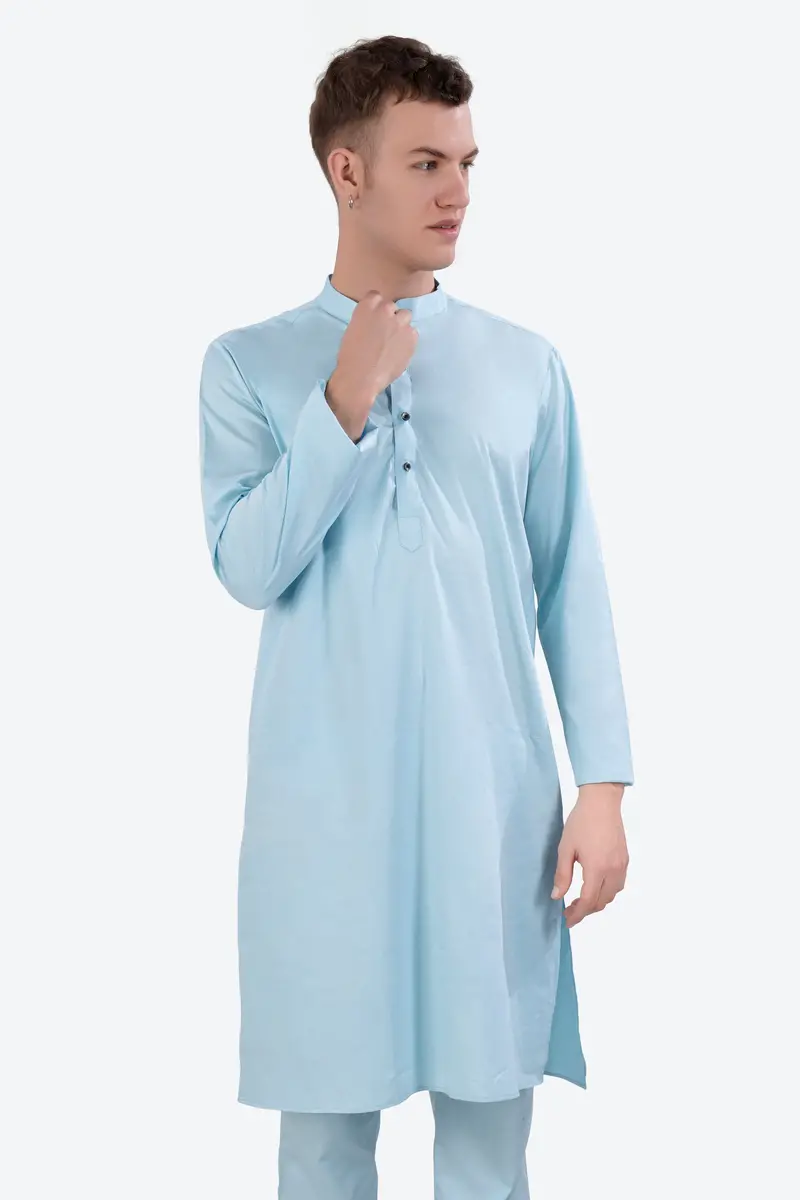 Turquoise Blue Subtle Sheen Super Soft Premium Cotton Kurta Set 6