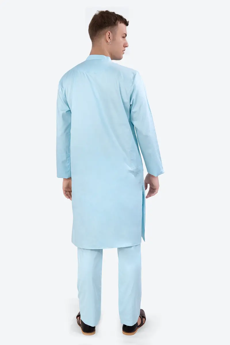 Turquoise Blue Subtle Sheen Super Soft Premium Cotton Kurta Set 7