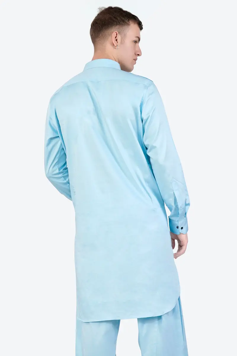 Turquoise Blue Subtle Sheen Super Soft Premium Cotton Pathani Kurta 7