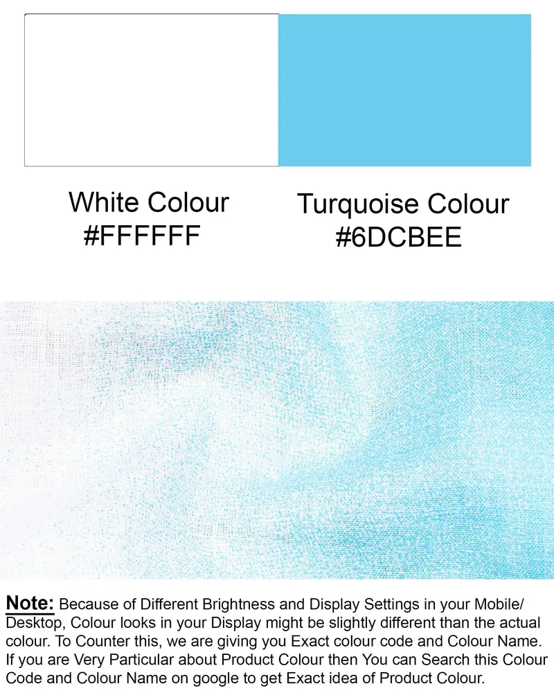 Turquoise Blue With Bright White Luxurious Linen Kurta Shirt 10