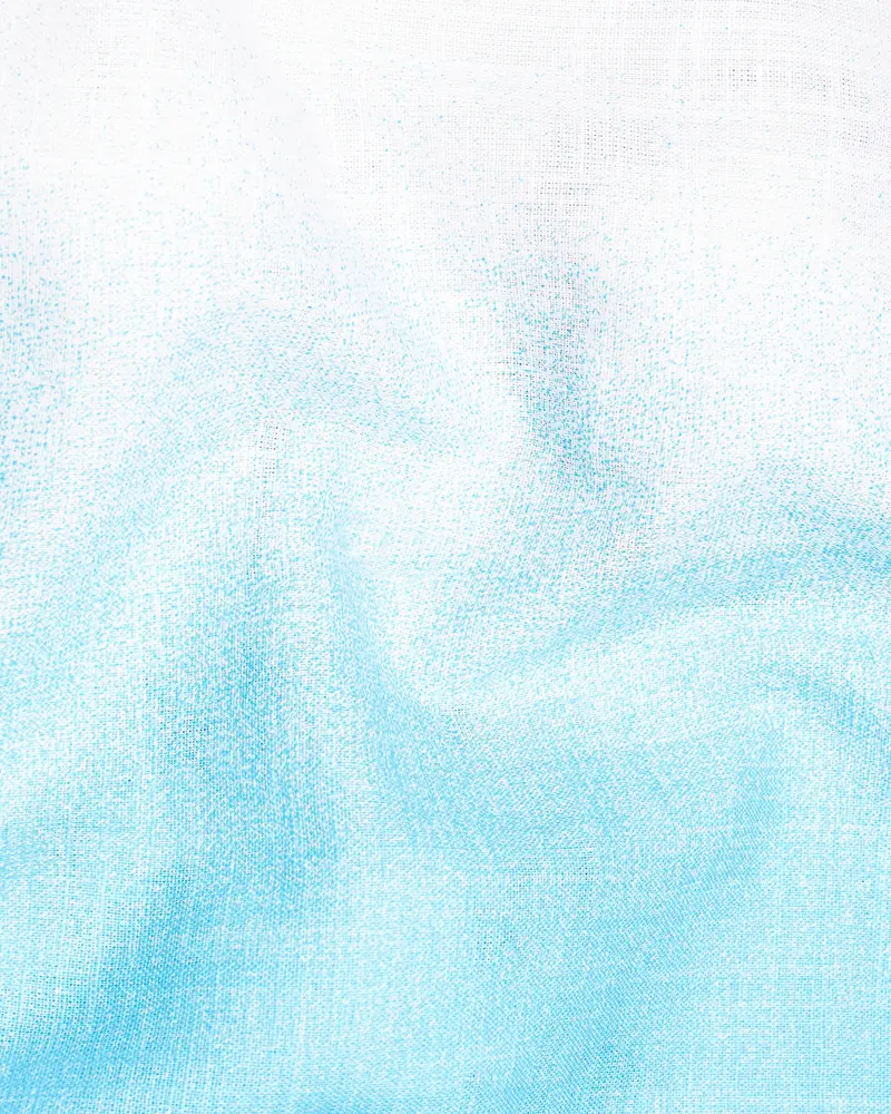 Turquoise Blue With Bright White Luxurious Linen Kurta Shirt 3