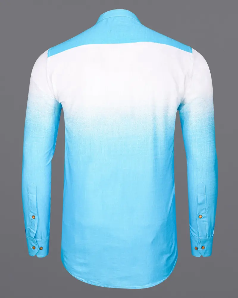Turquoise Blue With Bright White Luxurious Linen Kurta Shirt 7