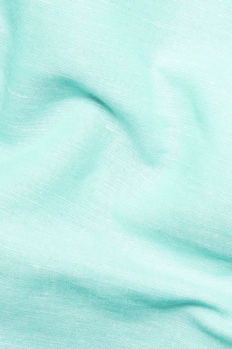 Turquoise Blue With White Cuffs And Collar Luxurious Linen Shirt 3