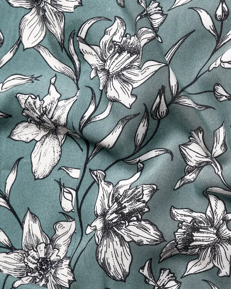 Turquoise Gray Floral Printed Premium Tencel Shirt 3