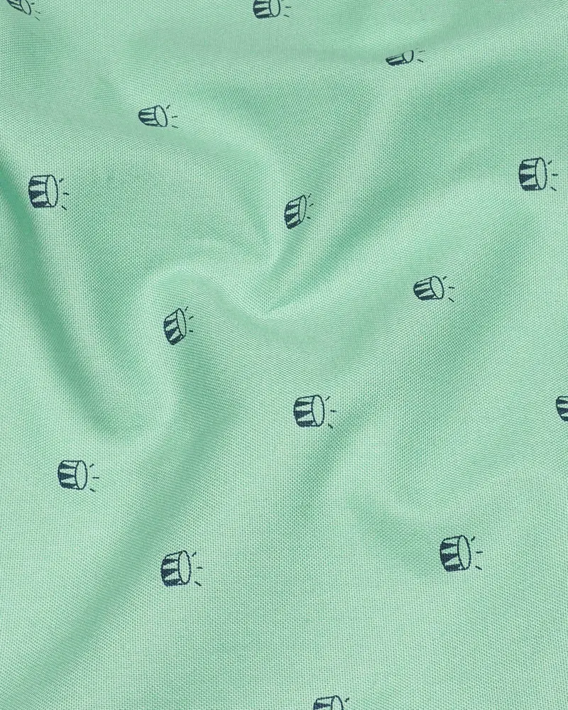 Turquoise Green Drum Printed With White Collar And Cuffs Royal Oxford Shirt 2