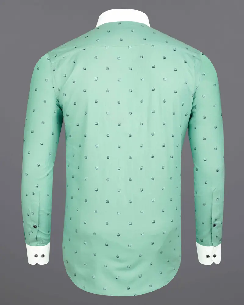 Turquoise Green Drum Printed With White Collar And Cuffs Royal Oxford Shirt 7