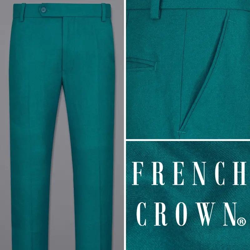 Turquoise Pure Wool Textured Pant 1