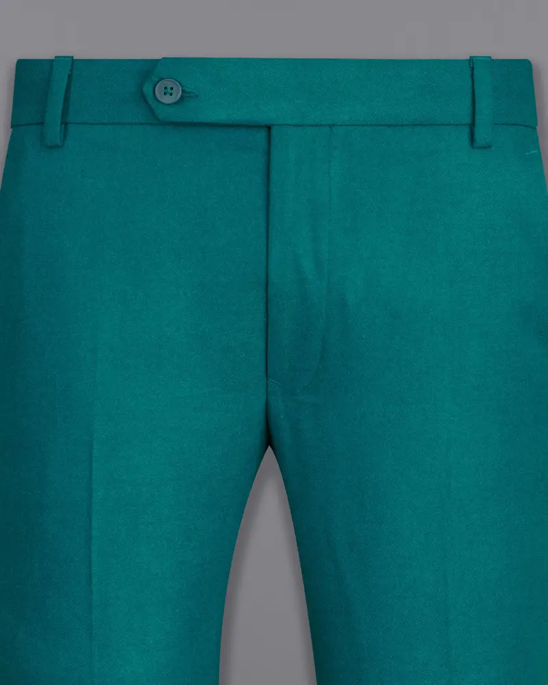 Turquoise Pure Wool Textured Pant 2