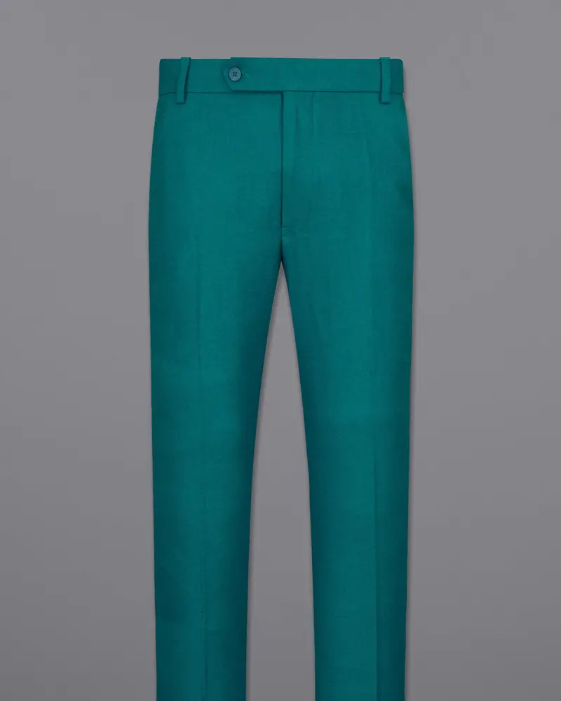 Turquoise Pure Wool Textured Pant 4