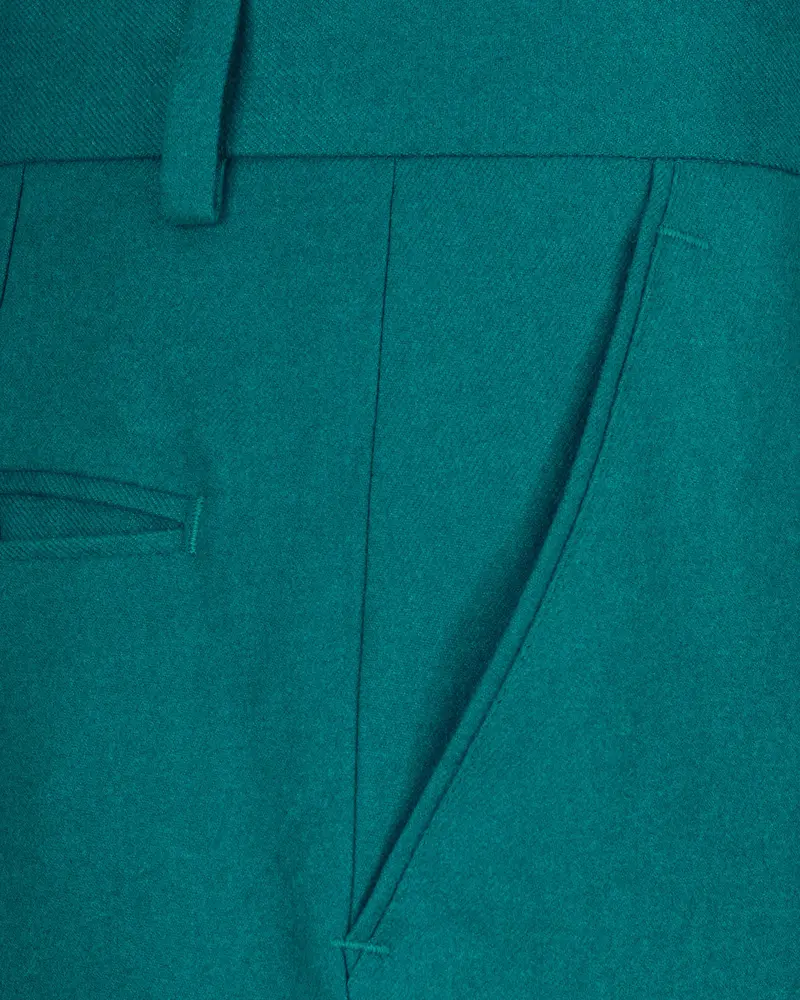 Turquoise Pure Wool Textured Pant 5