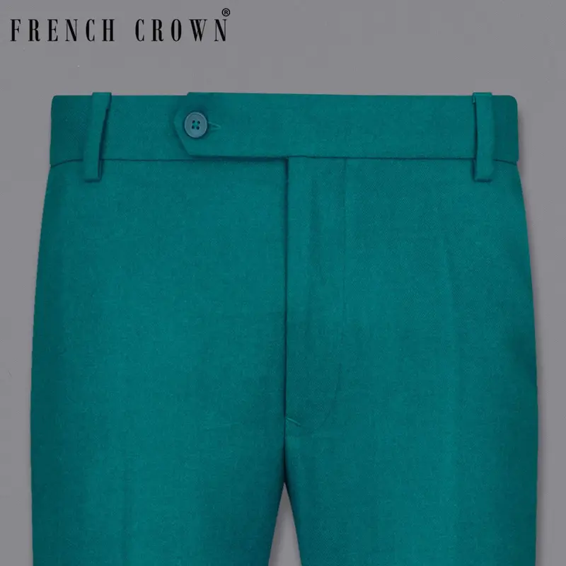 Turquoise Pure Wool Textured Pant 6
