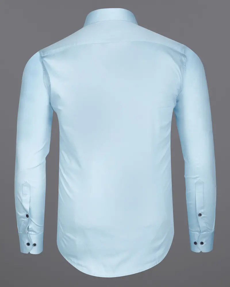 Turquoise Sky Blue Subtle Sheen Snake Pleated Super Soft Premium Cotton Tuxedo Shirt 7