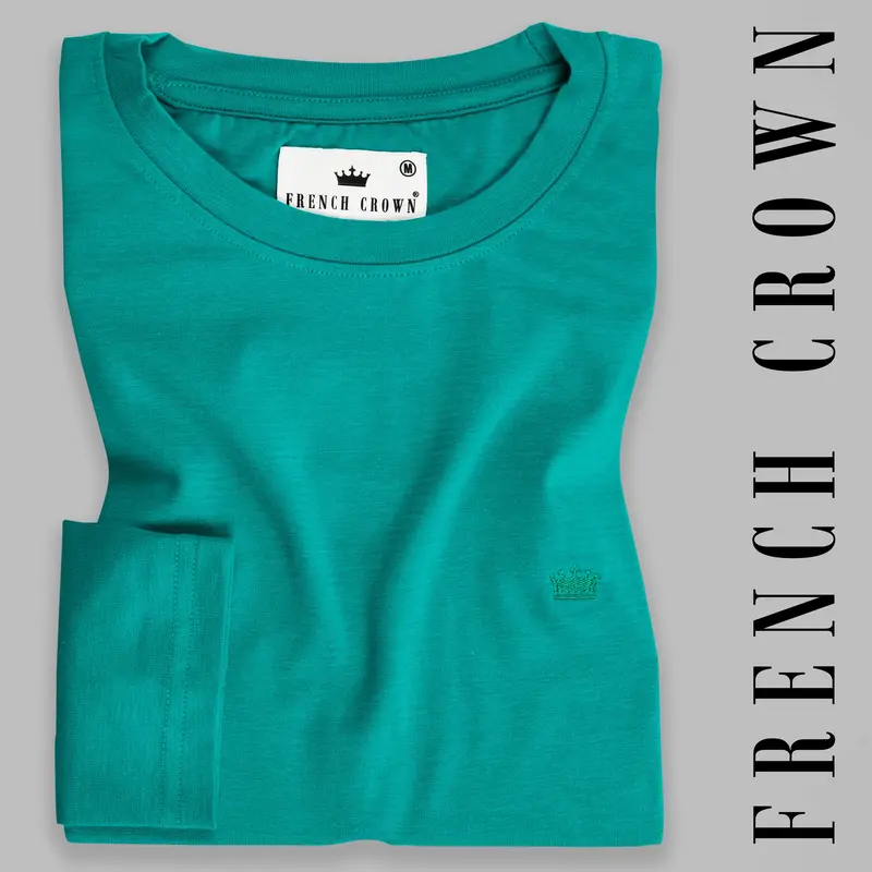 Turquoise Slubbed Full-Sleeve Super Soft Supima Organic Cotton Jersey T-Shirt 1