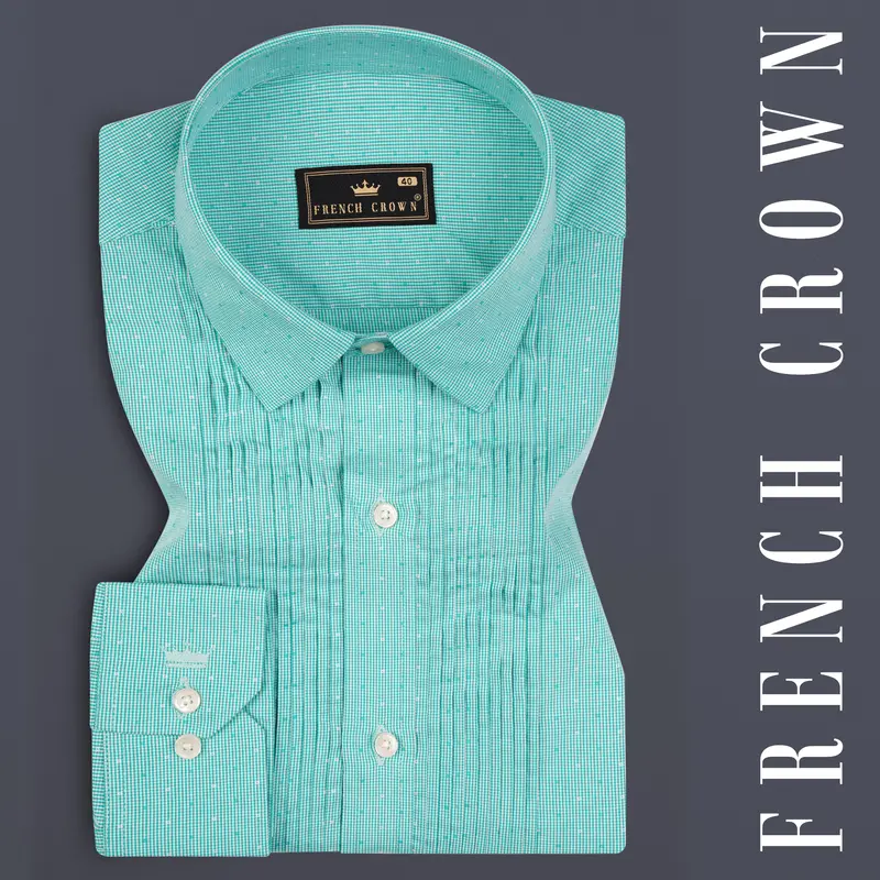 Turquoise Striped Premium Cotton Tuxedo Shirt 1