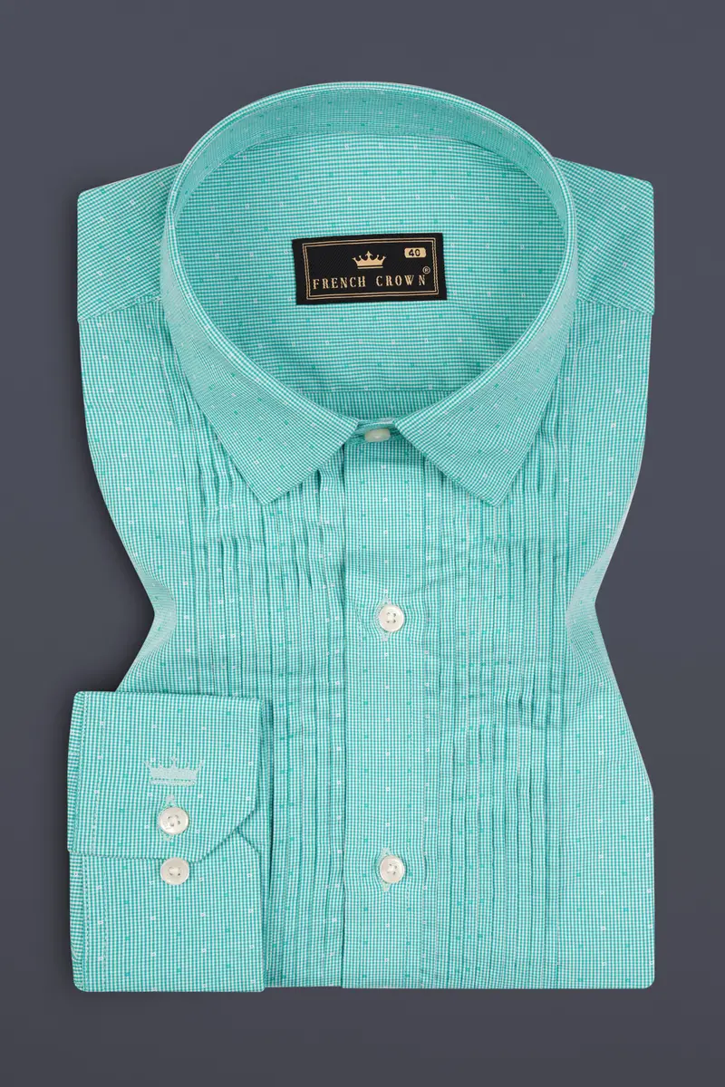 Turquoise Striped Premium Cotton Tuxedo Shirt 2