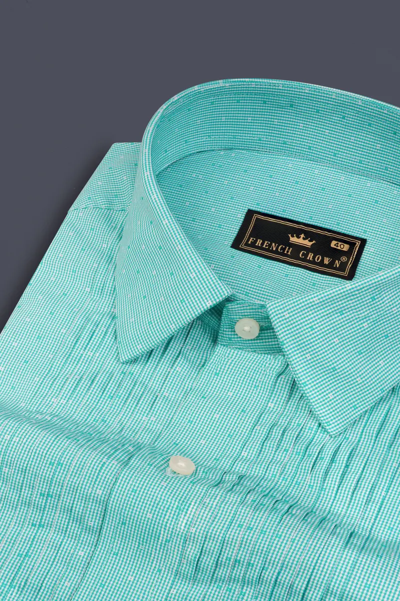 Turquoise Striped Premium Cotton Tuxedo Shirt 4
