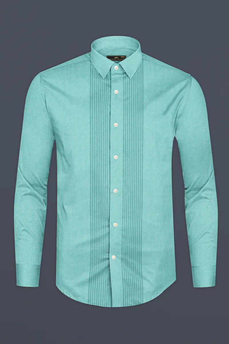 Turquoise Striped Premium Cotton Tuxedo Shirt 5