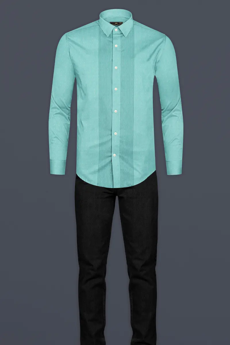 Turquoise Striped Premium Cotton Tuxedo Shirt 7