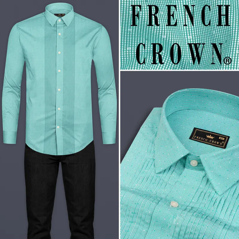 Turquoise Striped Premium Cotton Tuxedo Shirt 8