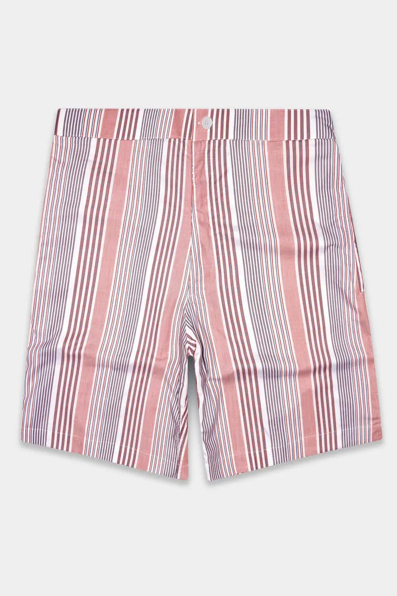 Turstrip-Turkish Perch And Bright White Striped Premium Cotton Shorts 2