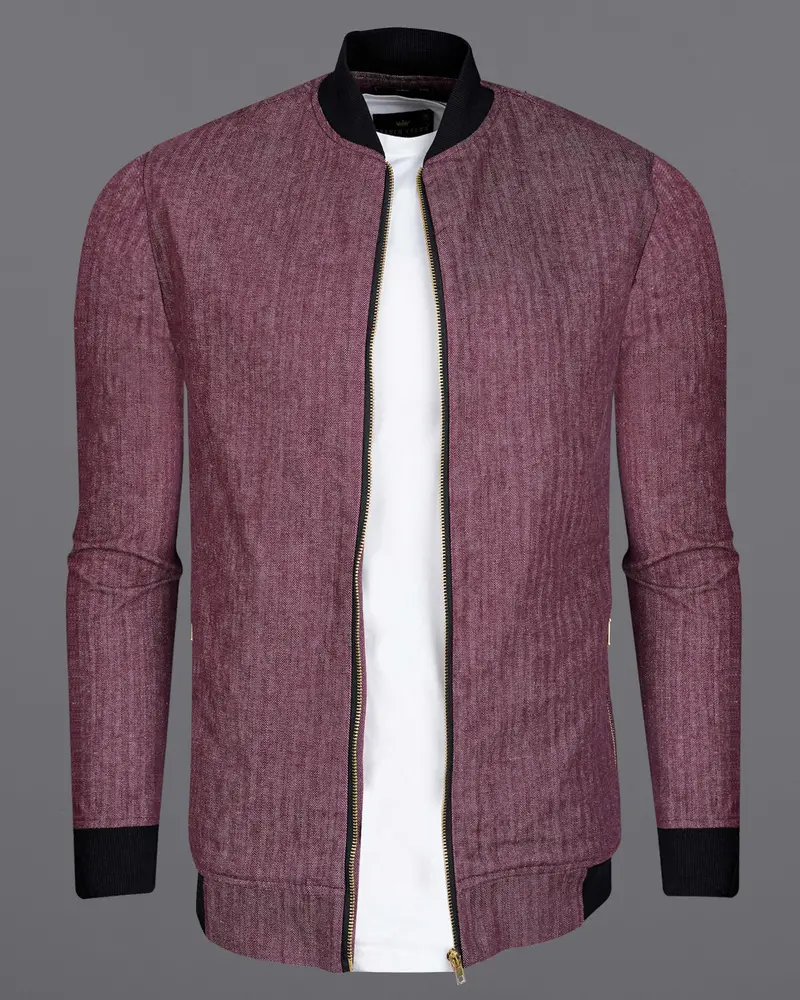 Tuscan Mauve Herringbone Bomber Jacket 1