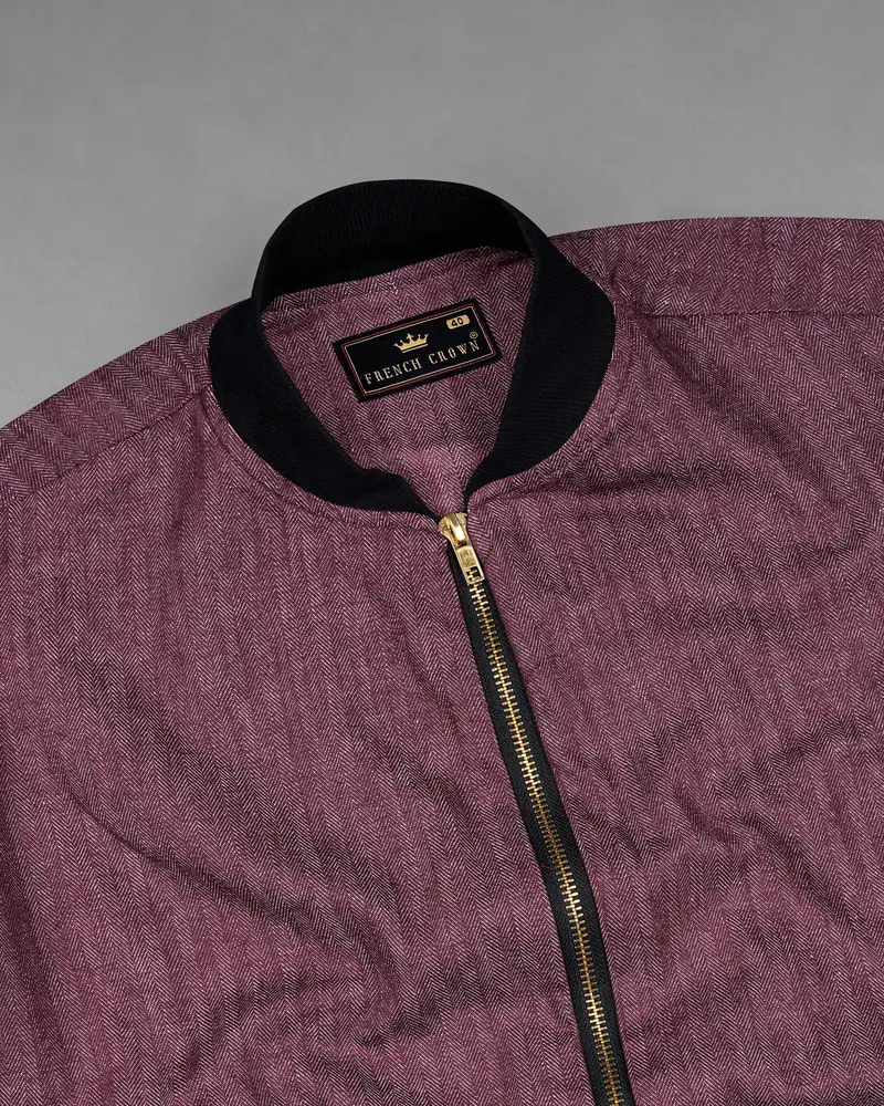 Tuscan Mauve Herringbone Bomber Jacket 3