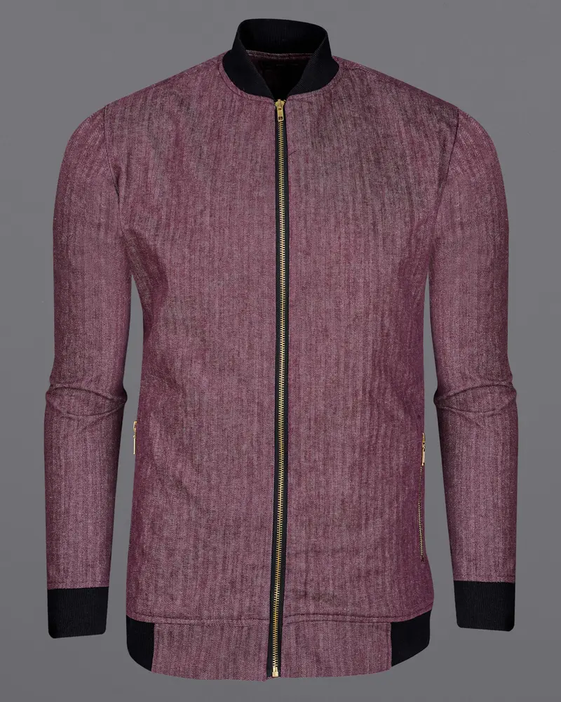 Tuscan Mauve Herringbone Bomber Jacket 4