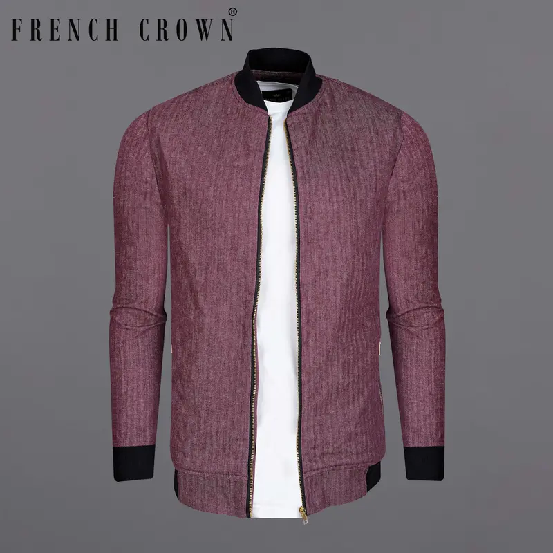 Tuscan Mauve Herringbone Bomber Jacket 7