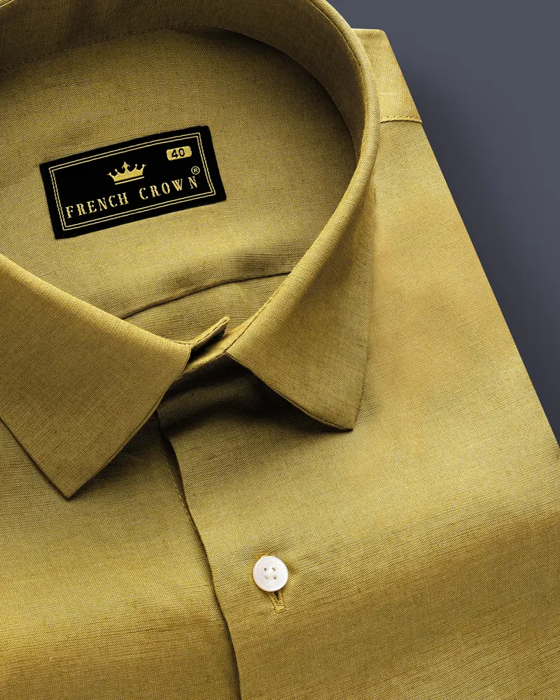 Tuscan Soil-Mocha Brown Solid Luxurious Linen Dress Shirt 1