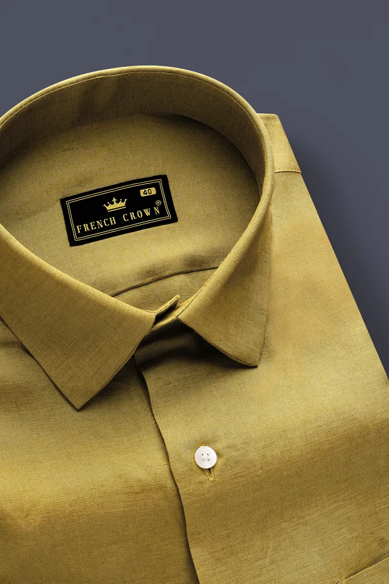Tuscan Soil-Mocha Brown Solid Luxurious Linen Dress Shirt 2
