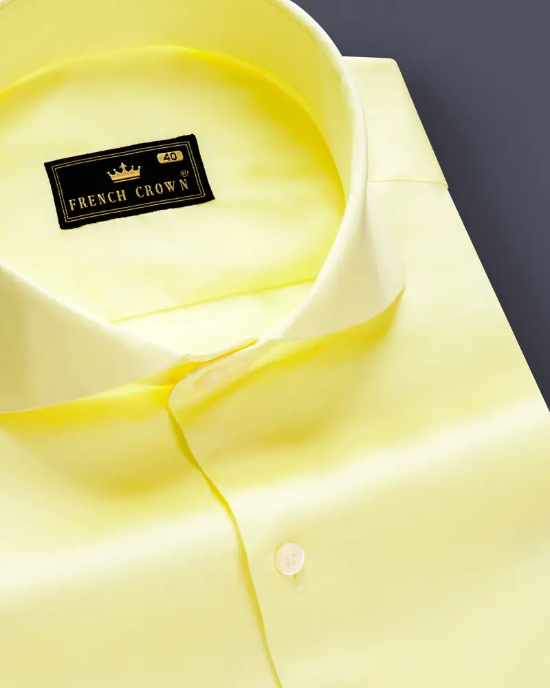 Tuscan Sun-Caper Yellow Solid Subtle Sheen Super Soft Premium Cotton Cut Away Collar Dress Shirt 1
