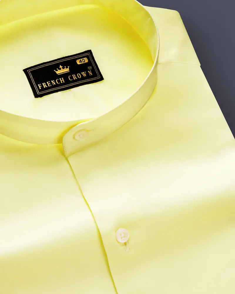 Tuscan Sun-Caper Yellow Solid Subtle Sheen Super Soft Premium Cotton Semi Formal Mandarin Collar Shirt 1