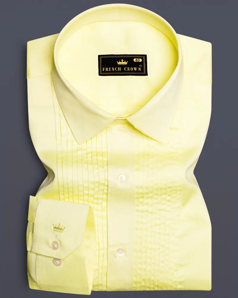 Tuscan Sun-Caper Yellow Solid Subtle Sheen Super Soft Premium Cotton Tuxedo Shirt 1