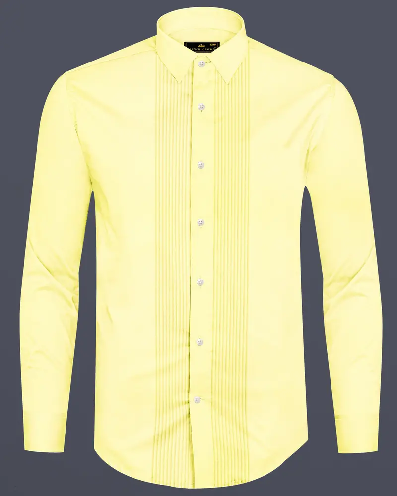 Tuscan Sun-Caper Yellow Solid Subtle Sheen Super Soft Premium Cotton Tuxedo Shirt 10