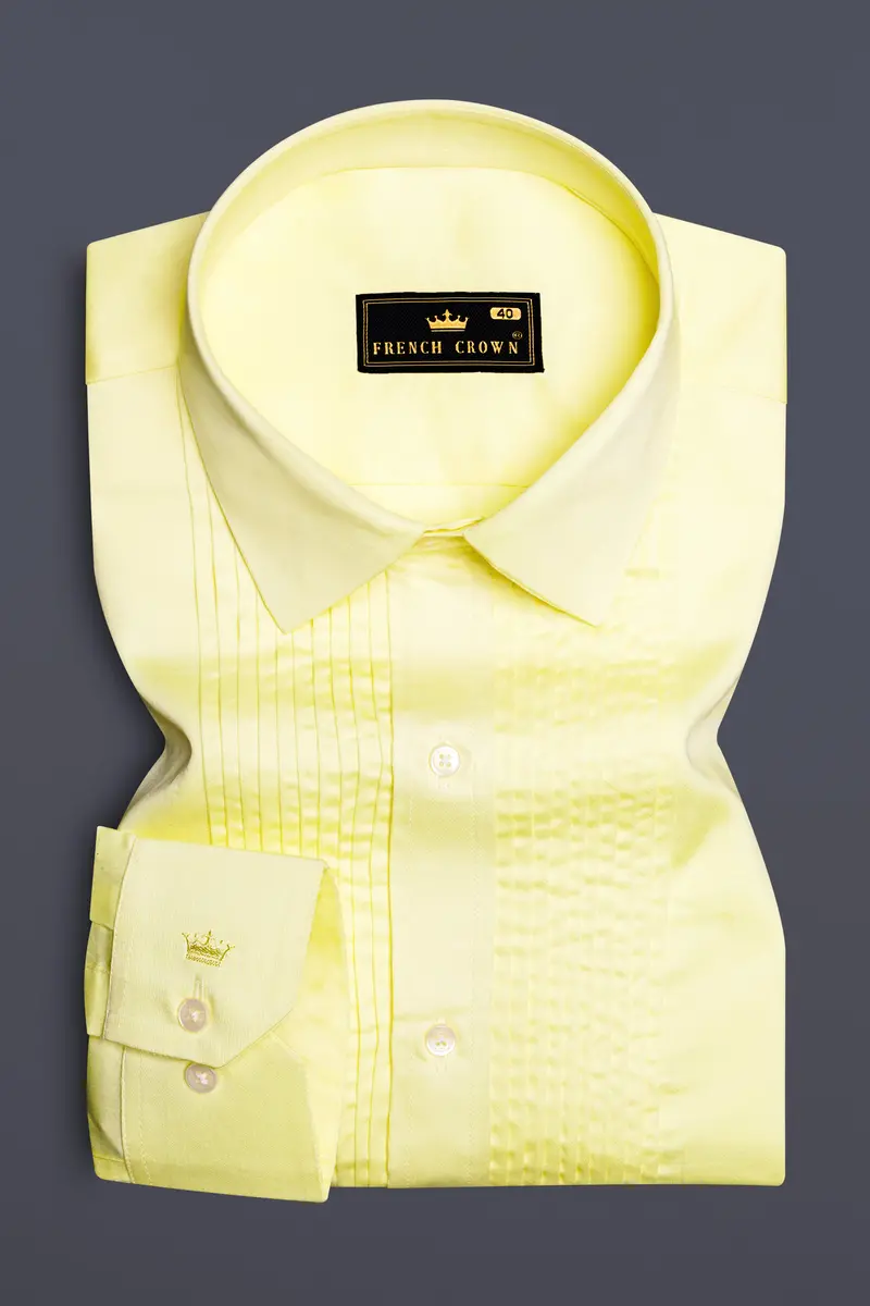 Tuscan Sun-Caper Yellow Solid Subtle Sheen Super Soft Premium Cotton Tuxedo Shirt 2