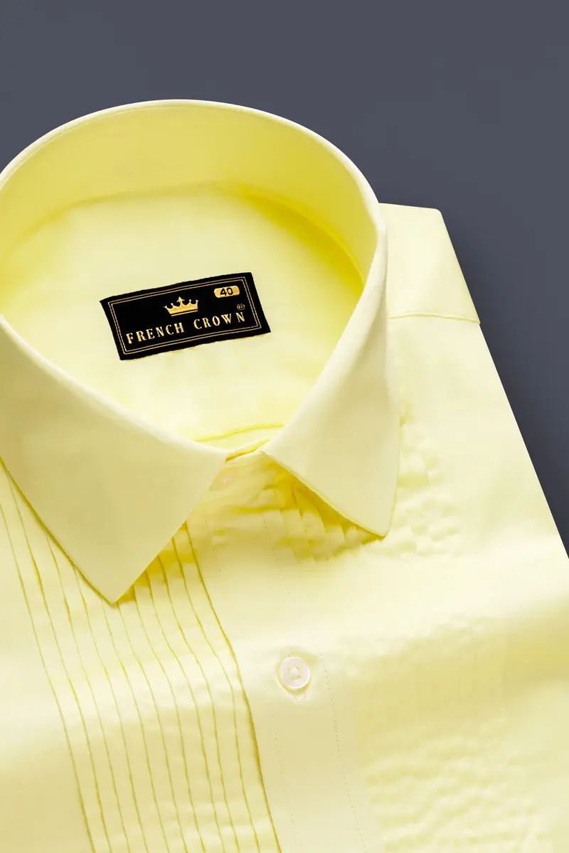 Tuscan Sun-Caper Yellow Solid Subtle Sheen Super Soft Premium Cotton Tuxedo Shirt 4
