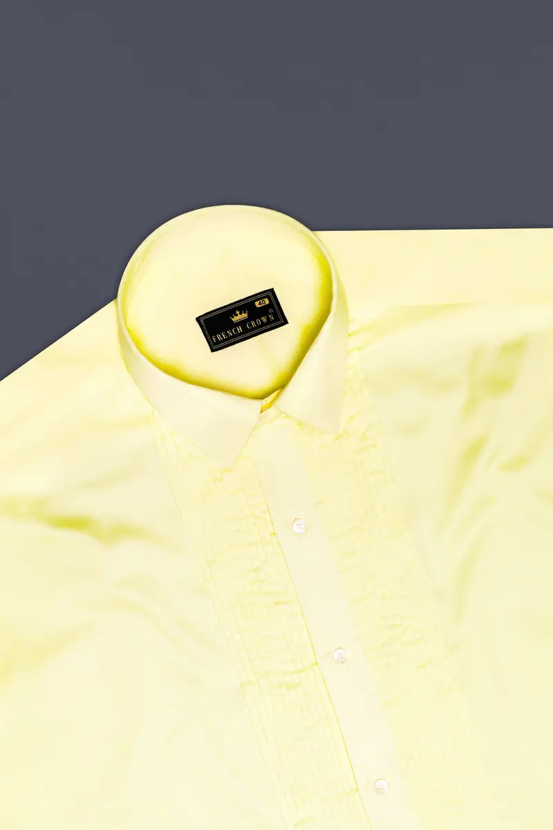 Tuscan Sun-Caper Yellow Solid Subtle Sheen Super Soft Premium Cotton Tuxedo Shirt 5