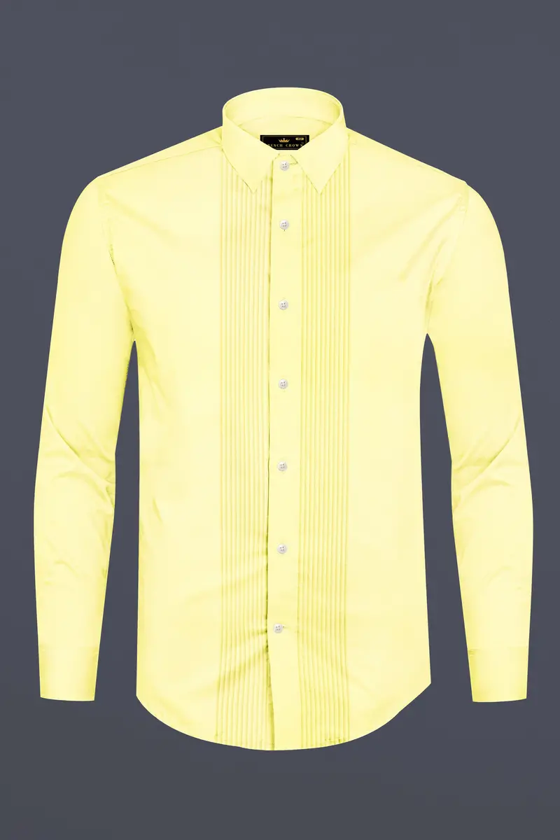 Tuscan Sun-Caper Yellow Solid Subtle Sheen Super Soft Premium Cotton Tuxedo Shirt 6