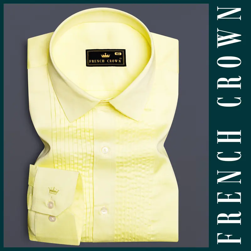 Tuscan Sun-Caper Yellow Solid Subtle Sheen Super Soft Premium Cotton Tuxedo Shirt 7