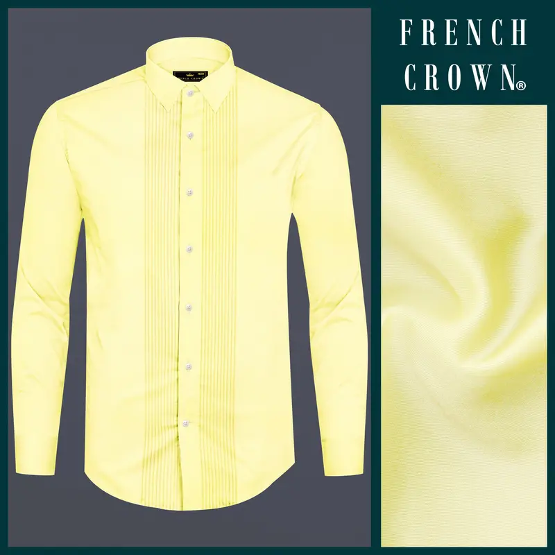 Tuscan Sun-Caper Yellow Solid Subtle Sheen Super Soft Premium Cotton Tuxedo Shirt 8