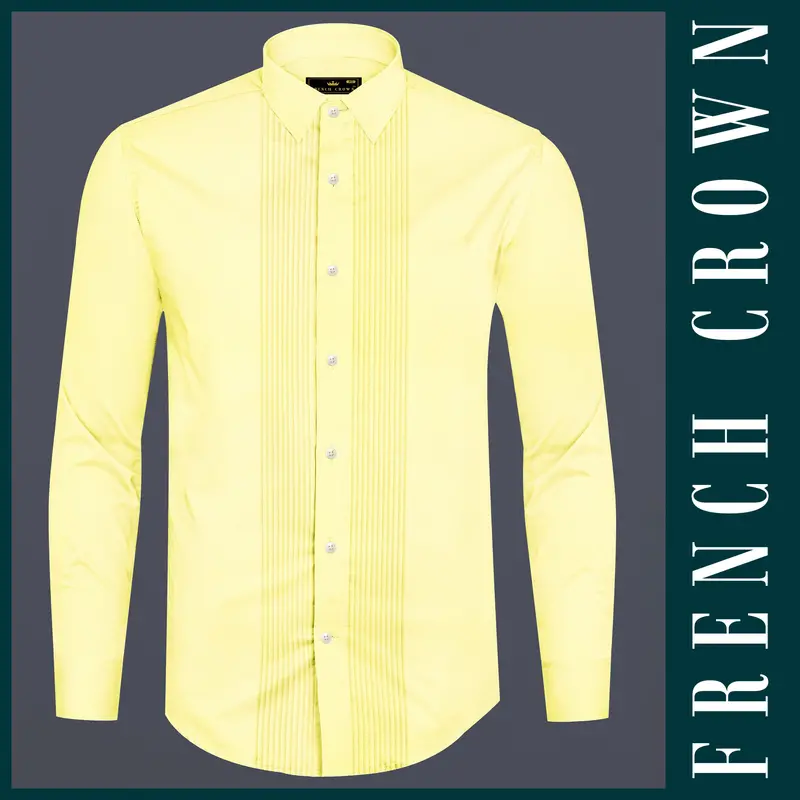 Tuscan Sun-Caper Yellow Solid Subtle Sheen Super Soft Premium Cotton Tuxedo Shirt 9