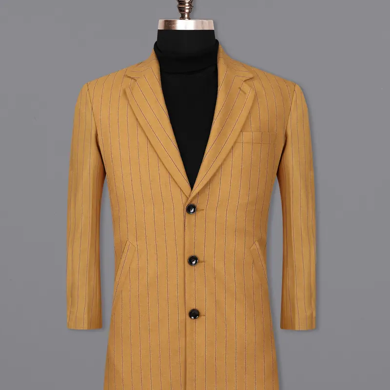 Tussock Mustard Yellow Striped Single Breasted Overcoat 1