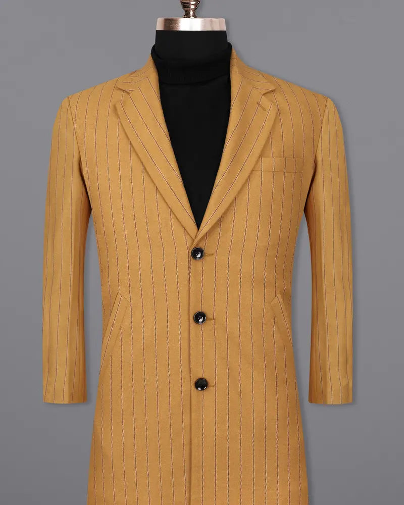 Tussock Mustard Yellow Striped Single Breasted Overcoat 2