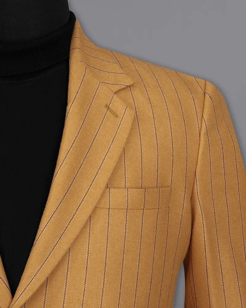 Tussock Mustard Yellow Striped Single Breasted Overcoat 5