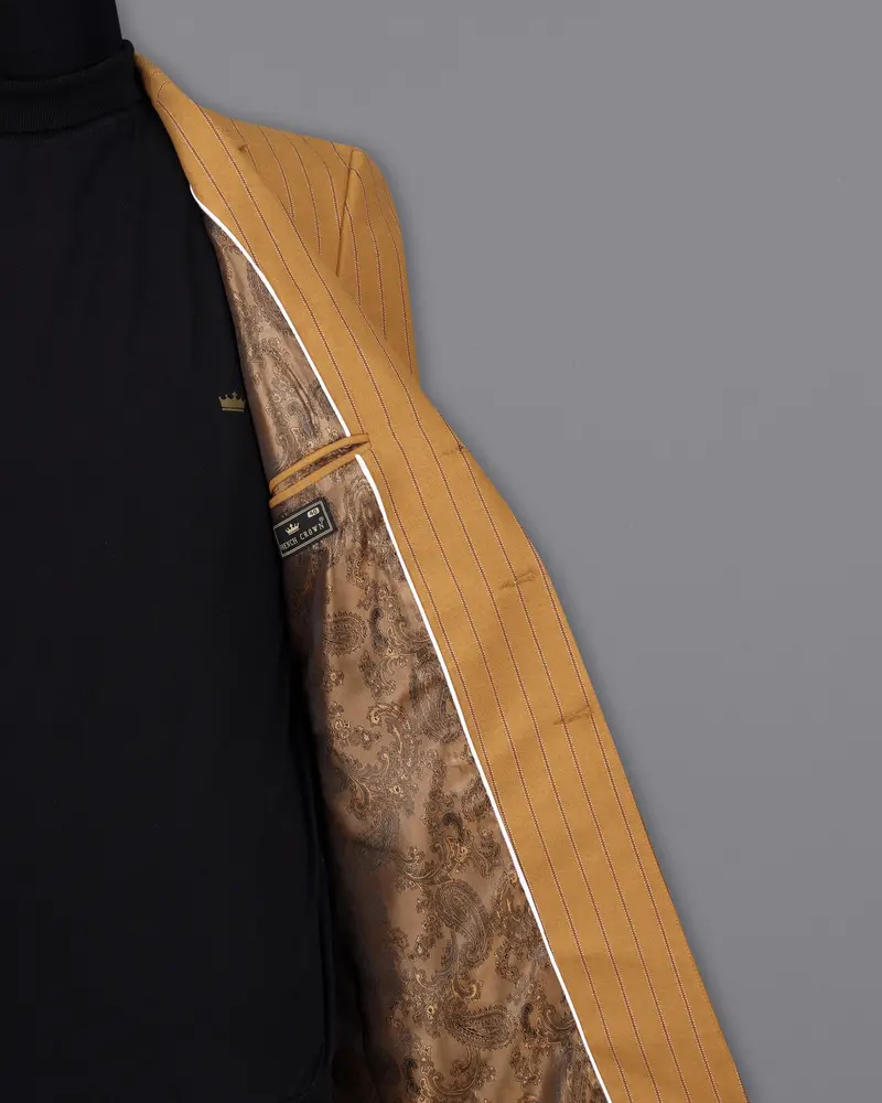 Tussock Mustard Yellow Striped Single Breasted Overcoat 6