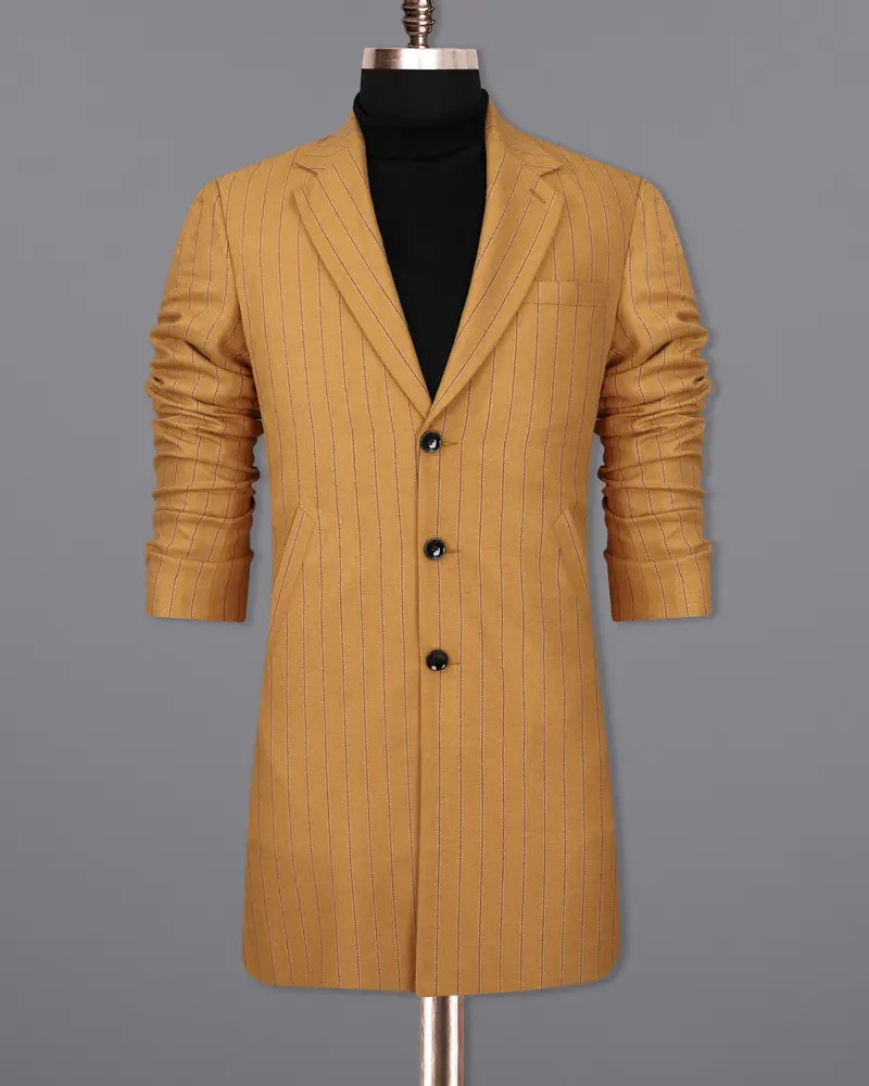 Tussock Mustard Yellow Striped Single Breasted Overcoat 7