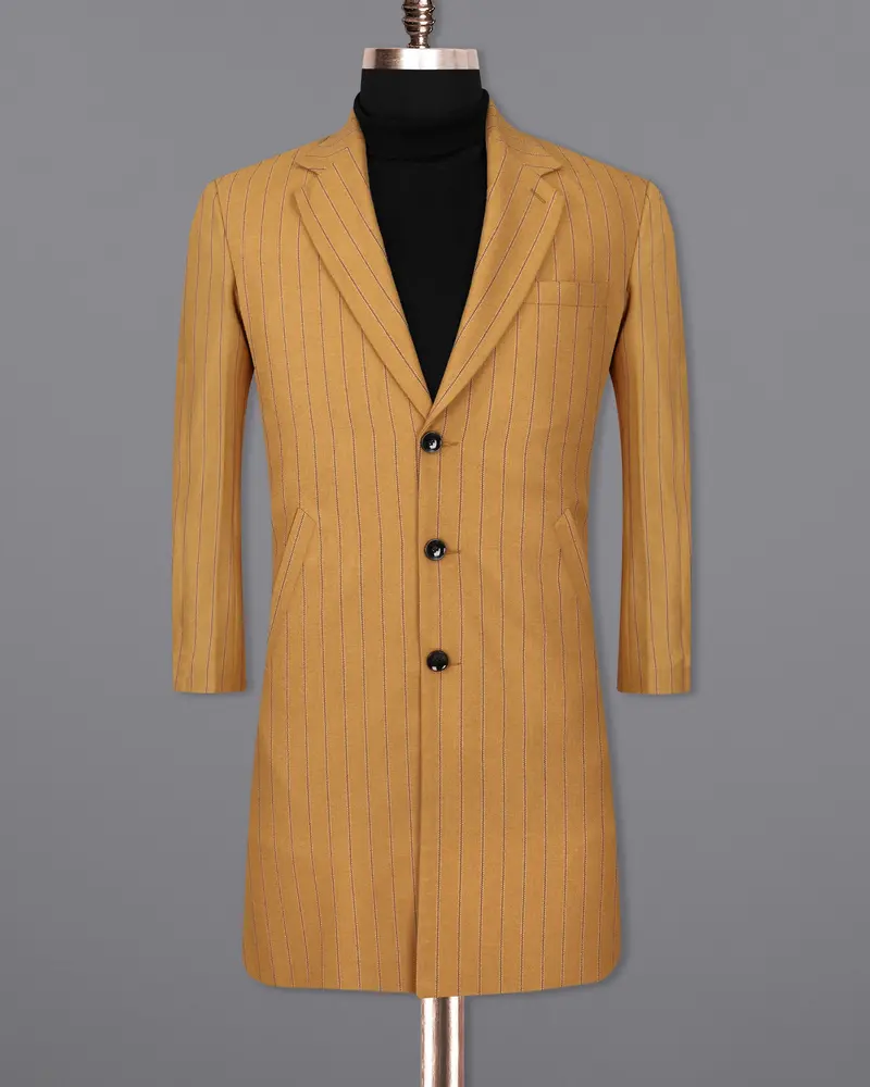 Tussock Mustard Yellow Striped Single Breasted Overcoat 8